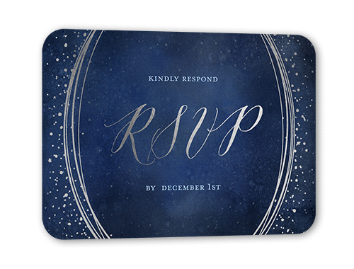 Resplendent Night Wedding Response Card, Blue, Silver Foil, Pearl Shimmer Cardstock, Rounded