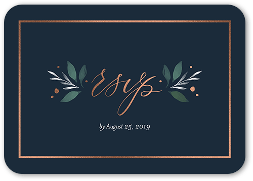 Brushed Botanicals Wedding Response Card, Grey, Rose Gold Foil, Signature Smooth Cardstock, Rounded