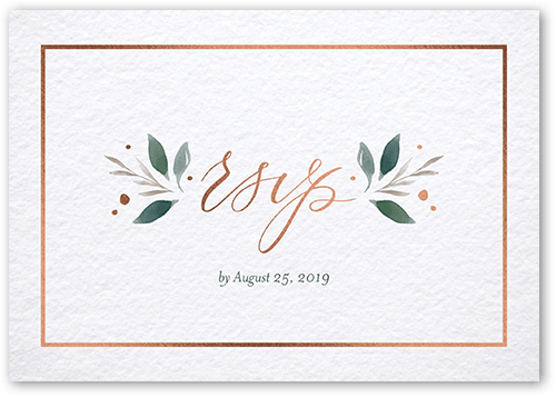 Brushed Botanicals Wedding Response Card, White, Rose Gold Foil, Matte, Pearl Shimmer Cardstock, Square
