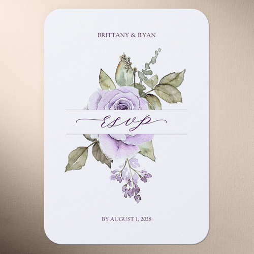 Rose Bouquet Wedding Response Card, Purple, Signature Smooth Cardstock, Rounded