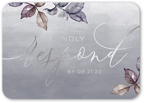 Gleaming Garden Wedding Response Card, Silver Foil, Purple, Signature Smooth Cardstock, Rounded