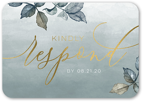 Gleaming Garden Wedding Response Card, Grey, Gold Foil, Signature Smooth Cardstock, Rounded