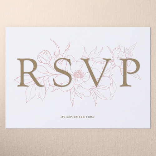 Etched Floral Wedding Response Card, Pink, Matte, Pearl Shimmer Cardstock, Square, Taffy