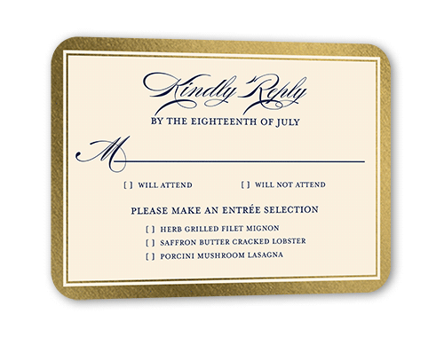 Remarkable Frame Classic Wedding Response Card, Gold Foil, White, Signature Smooth Cardstock, Rounded
