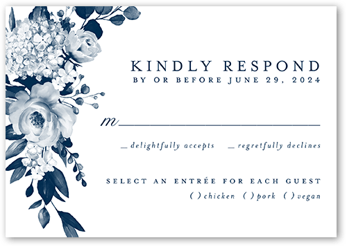 Elegantly Delicate Wedding Response Card, Blue, Matte, Pearl Shimmer Cardstock, Square