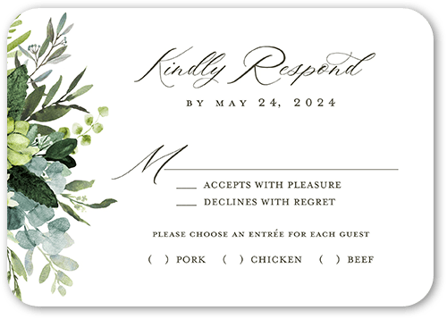 Border Botanicals Wedding Response Card, White, Pearl Shimmer Cardstock, Rounded