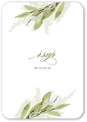 Floral Frond Wedding Response Card, Beige, Pearl Shimmer Cardstock, Rounded, Quarry