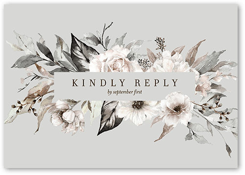 Neutral Florals Wedding Response Card, Grey, Matte, Pearl Shimmer Cardstock, Square