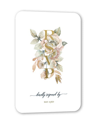 Diamond Blossoms Wedding Response Card, Gold Foil, Green, Signature Smooth Cardstock, Rounded
