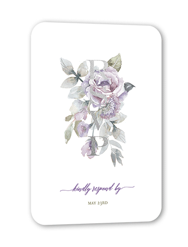 Diamond Blossoms Wedding Response Card, Purple, Silver Foil, Pearl Shimmer Cardstock, Rounded