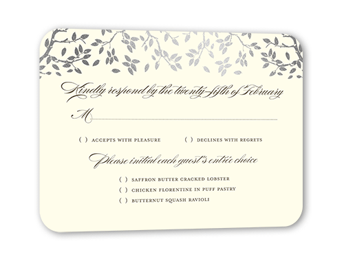 Enlightened Evening Wedding Response Card, Grey, Silver Foil, Signature Smooth Cardstock, Rounded
