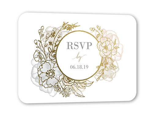 Floral Fringe Wedding Response Card, Beige, Gold Foil, Pearl Shimmer Cardstock, Rounded