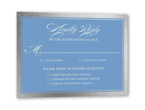 Remarkable Frame Classic Wedding Response Card, Silver Foil, Blue, Matte, Signature Smooth Cardstock, Square, Baltic