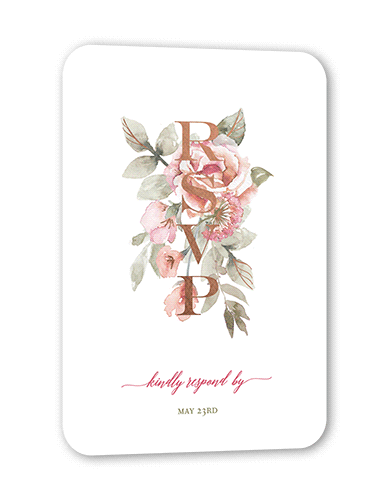 Diamond Blossoms Wedding Response Card, Rose Gold Foil, Pink, Signature Smooth Cardstock, Rounded