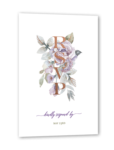 Diamond Blossoms Wedding Response Card, Rose Gold Foil, Purple, Matte, Pearl Shimmer Cardstock, Square
