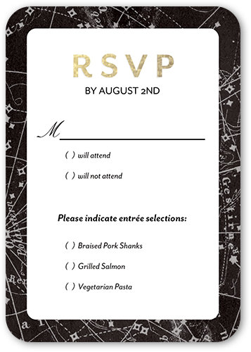 Elegant Sky Wedding Response Card, Black, Pearl Shimmer Cardstock, Rounded