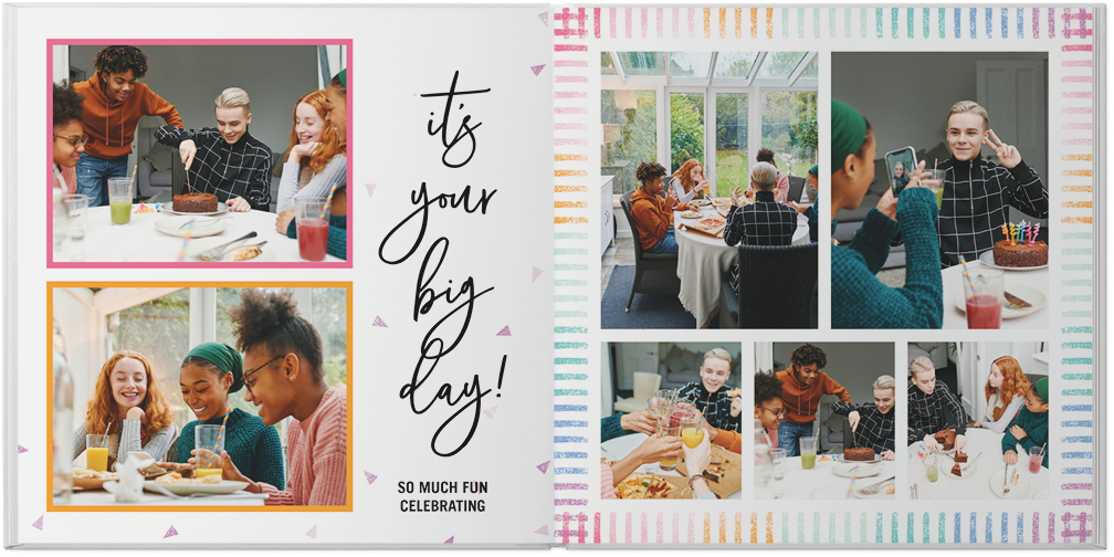 Colorful Birthday Photo Book, 12x12, Premium Leather Cover, Deluxe Layflat